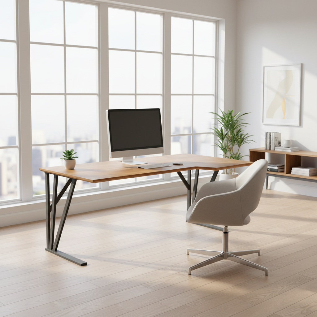 Massivholz Schreibtisch aus Eiche mit Naturöl-Finish und Fächergestell, ideal für Home Office, von Wildwuchs-Büro.