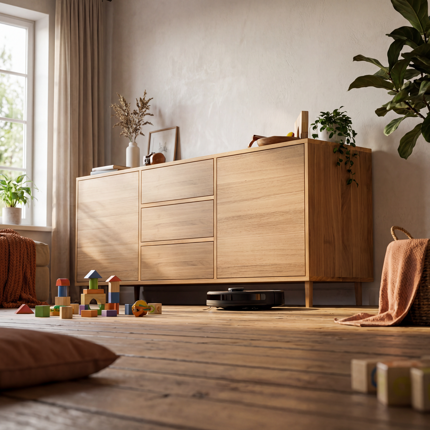Massives Eichen-Sideboard von Wildwuchs-Möbel, naturgeölt, 180cm breit, mit glatten Oberflächen und Stauraum.