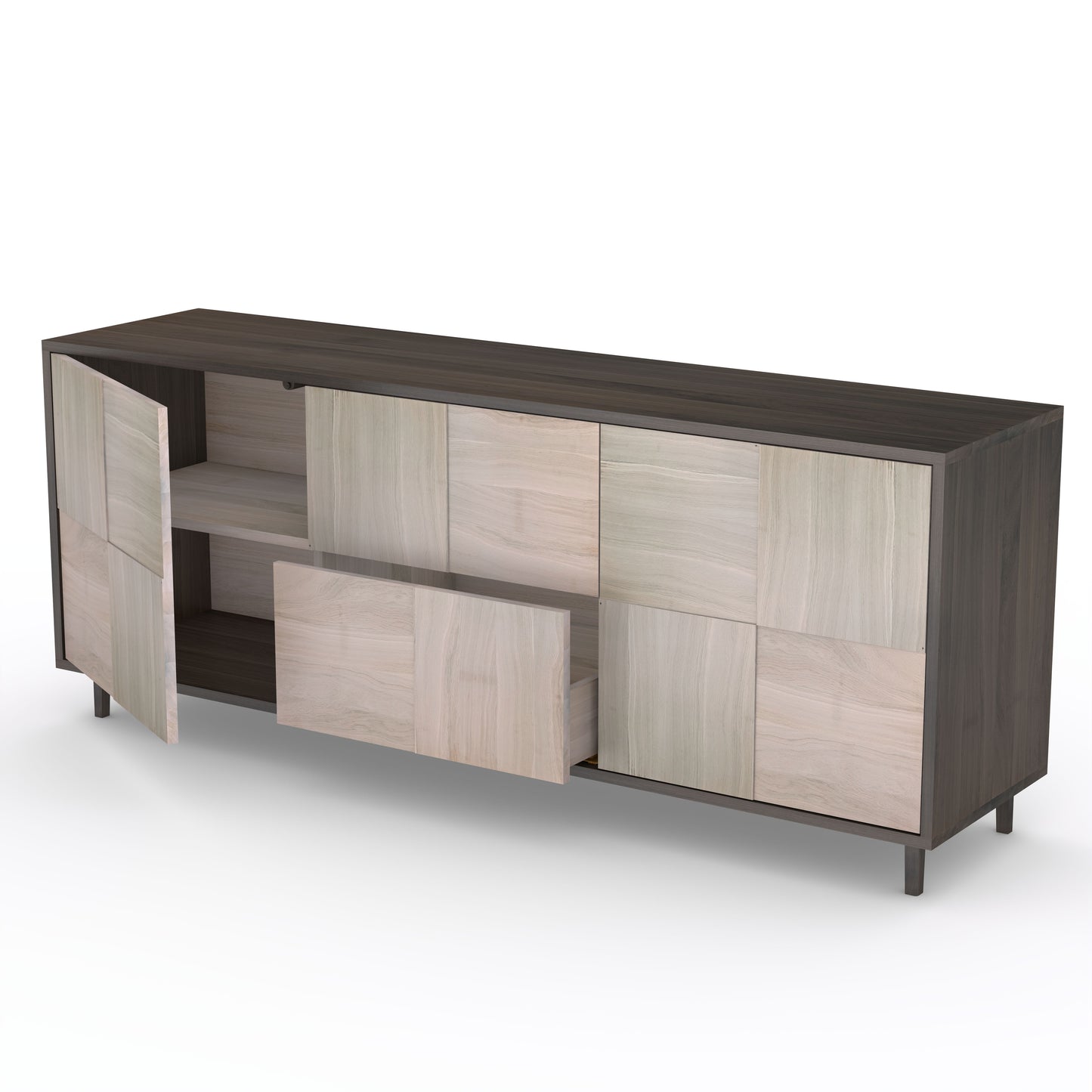 Eiche Premium Sideboard "Mosaik" von Wildwuchs-Möbel, schwarz-weiß geölt, 180cm lang, modernes Design, Holzoberfläche