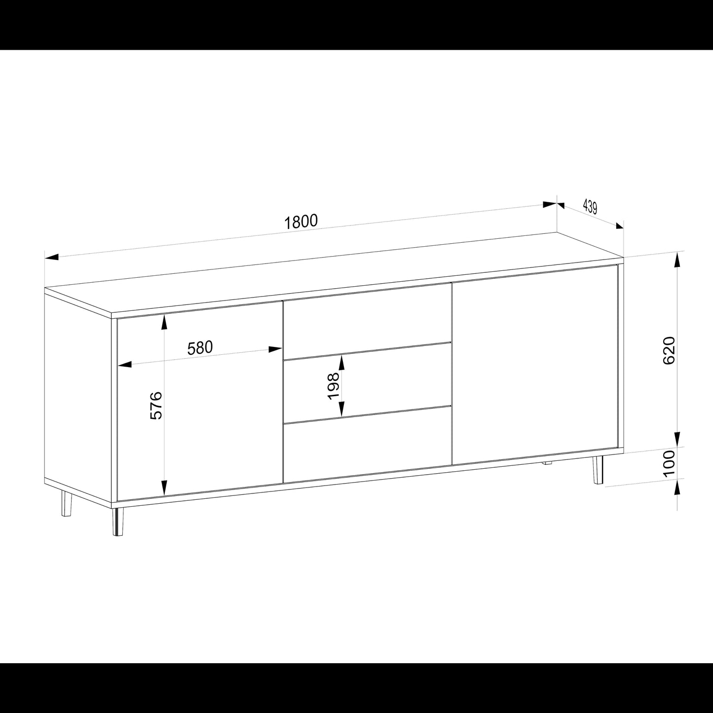 Schmales Eichen-Sideboard "schmale Fuge" von Wildwuchs-Möbel, natur geölt, 180 cm breit, moderne Holzkommode im Detail