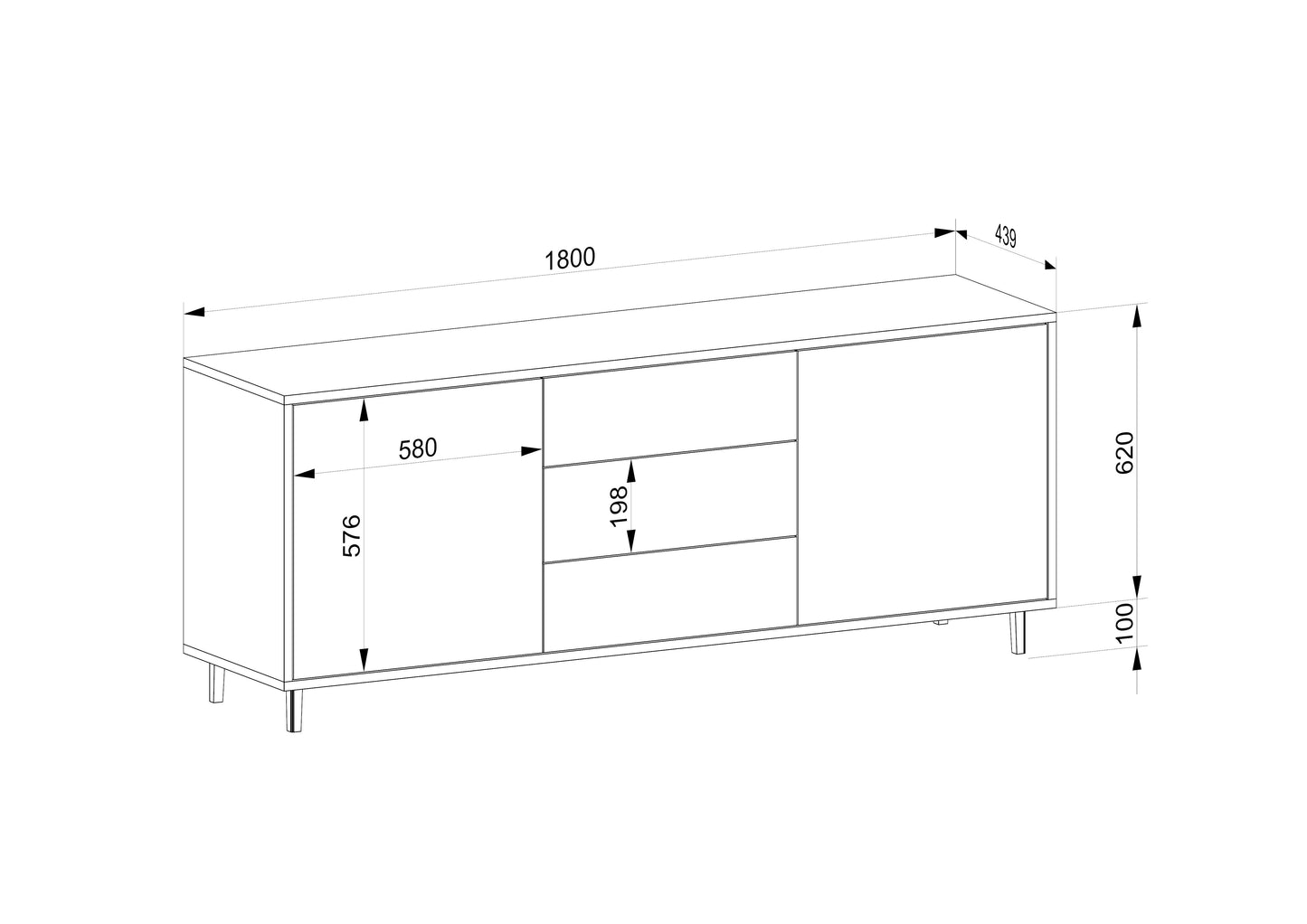 Schmales Eiche Rustikal Sideboard "schmale Fuge" von Wildwuchs-Möbel, naturgeölt, 180 cm breit, mit schlichter Designoptik