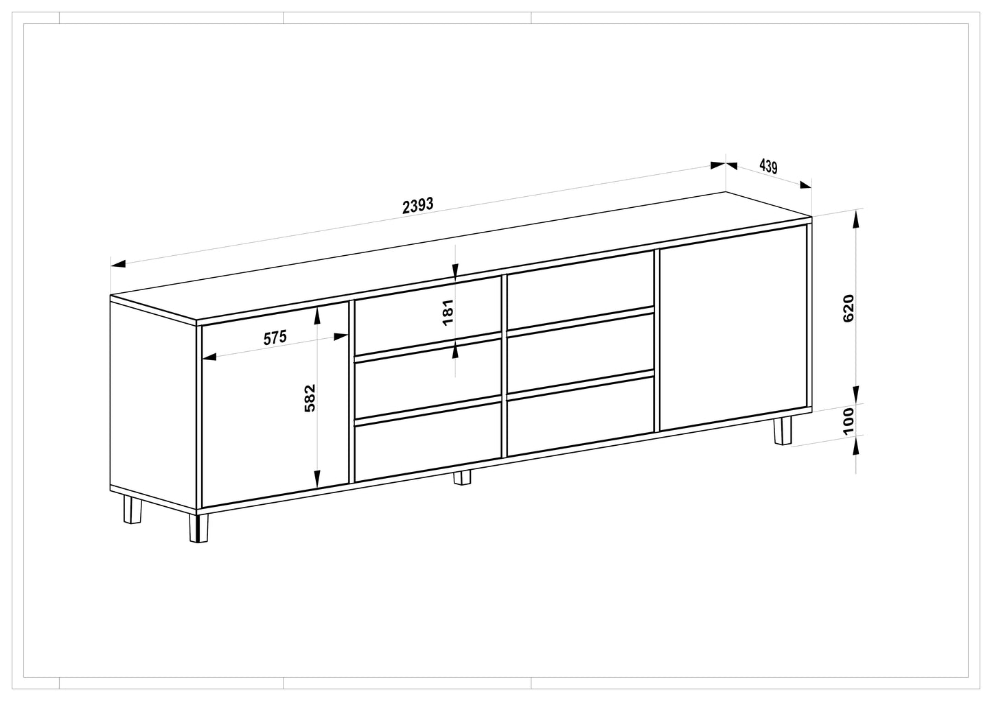 Eichen-Sideboard Wildwuchs-Möbel in Schwarz/Weiß geölt, 240cm lang, modernes Design, Holzoberfläche, stilvoll und funktional