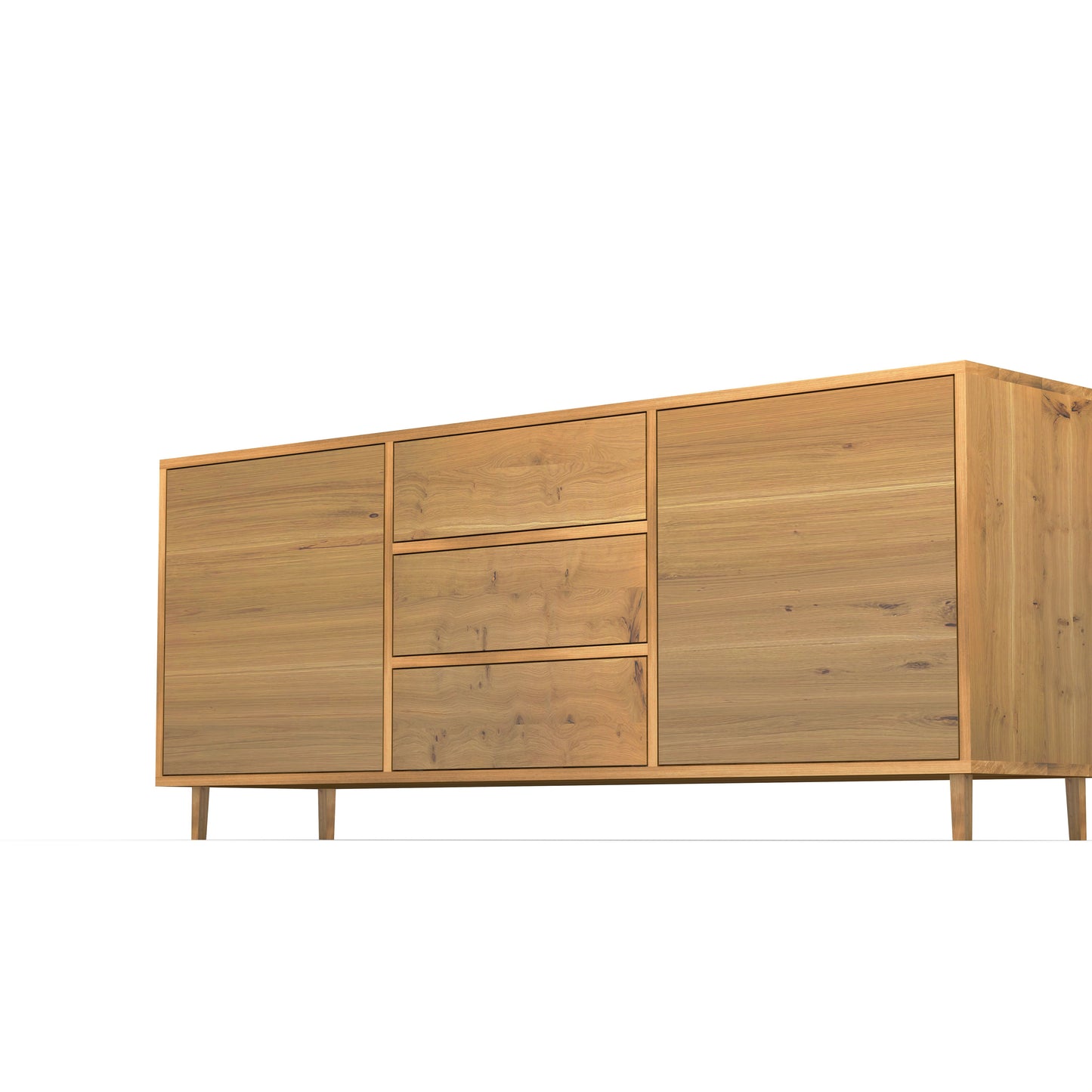 Rustikales Eichen-Sideboard von Wildwuchs-Möbel, naturgeölt, 180cm breit, mit sichtbarer Holzmaserung und klassischen Griffen