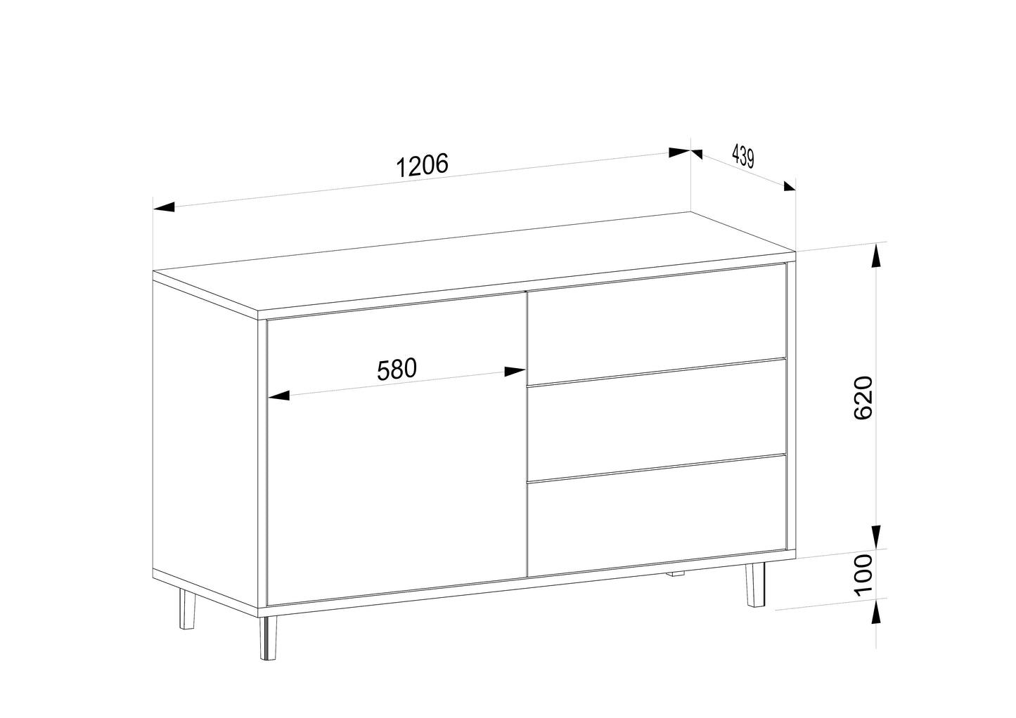 Schmaler Eiche Sideboard "schmale Fuge" von Wildwuchs-Möbel, Natur/Schwarz geölt, 120 cm breit, modernes Design mit klaren Linien.