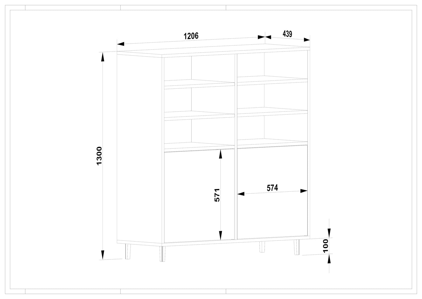 Highboard Eiche Premium by Wildwuchs-Möbel, natural oiled finish, 120cm, showcasing wood grain and sleek design.