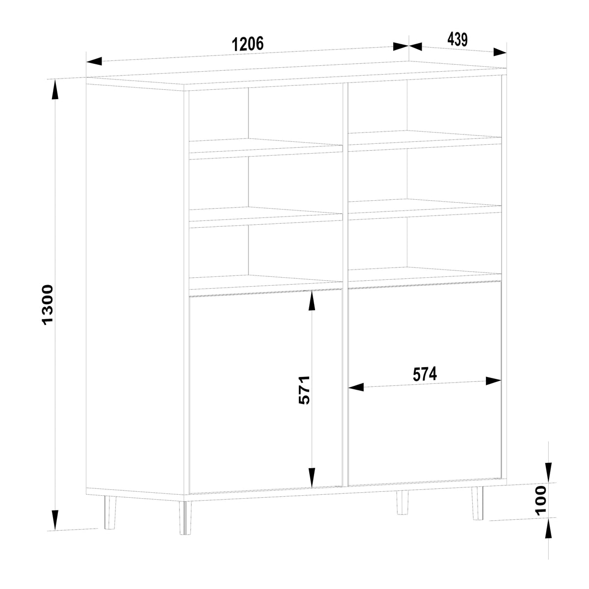 Hochschrank aus Eiche von Wildwuchs-Möbel, naturgeölt, rustikaler Stil, 120 cm breit, mit sichtbarer Holzmaserung und Holzgriff.
