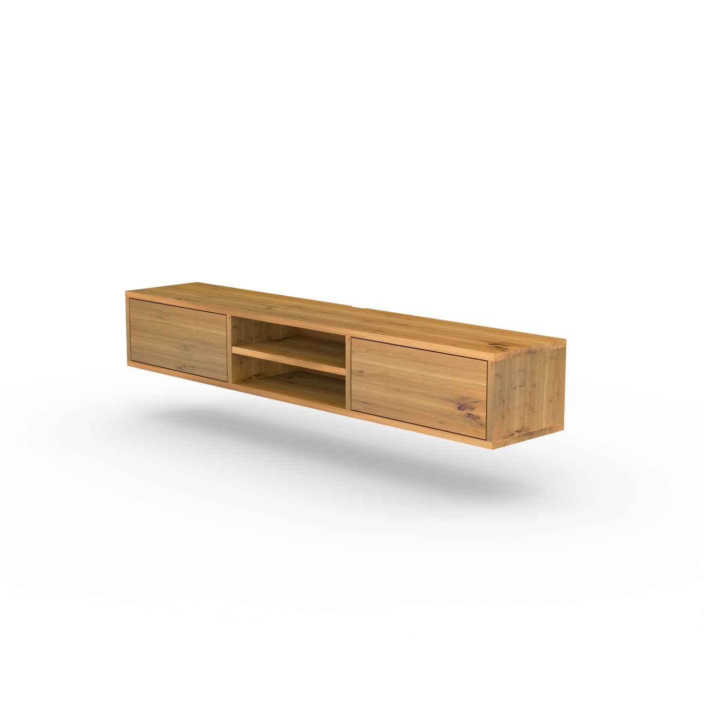 Rustikales Eiche Lowboard von Wildwuchs-Möbel, naturgeölt, 180cm mit Wandaufhängung und stilvollem Design.