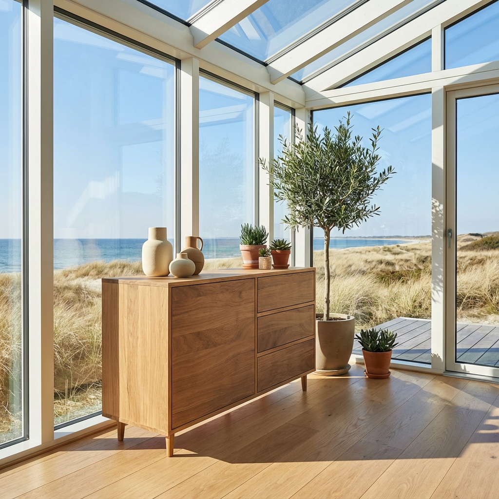 Helles Eichen-Sideboard von Wildwuchs-Möbel, naturgeölt, 120 cm breit, mit klaren Linien und Holzstruktur sichtbar