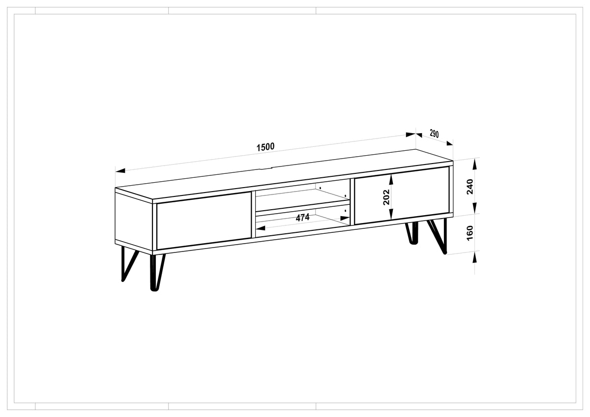 Rustikales Eiche Lowboard von Wildwuchs-Möbel, 150cm, natur geölt mit Stangenfuß und schwarz-weißer Wachsbeschichtung sichtbar