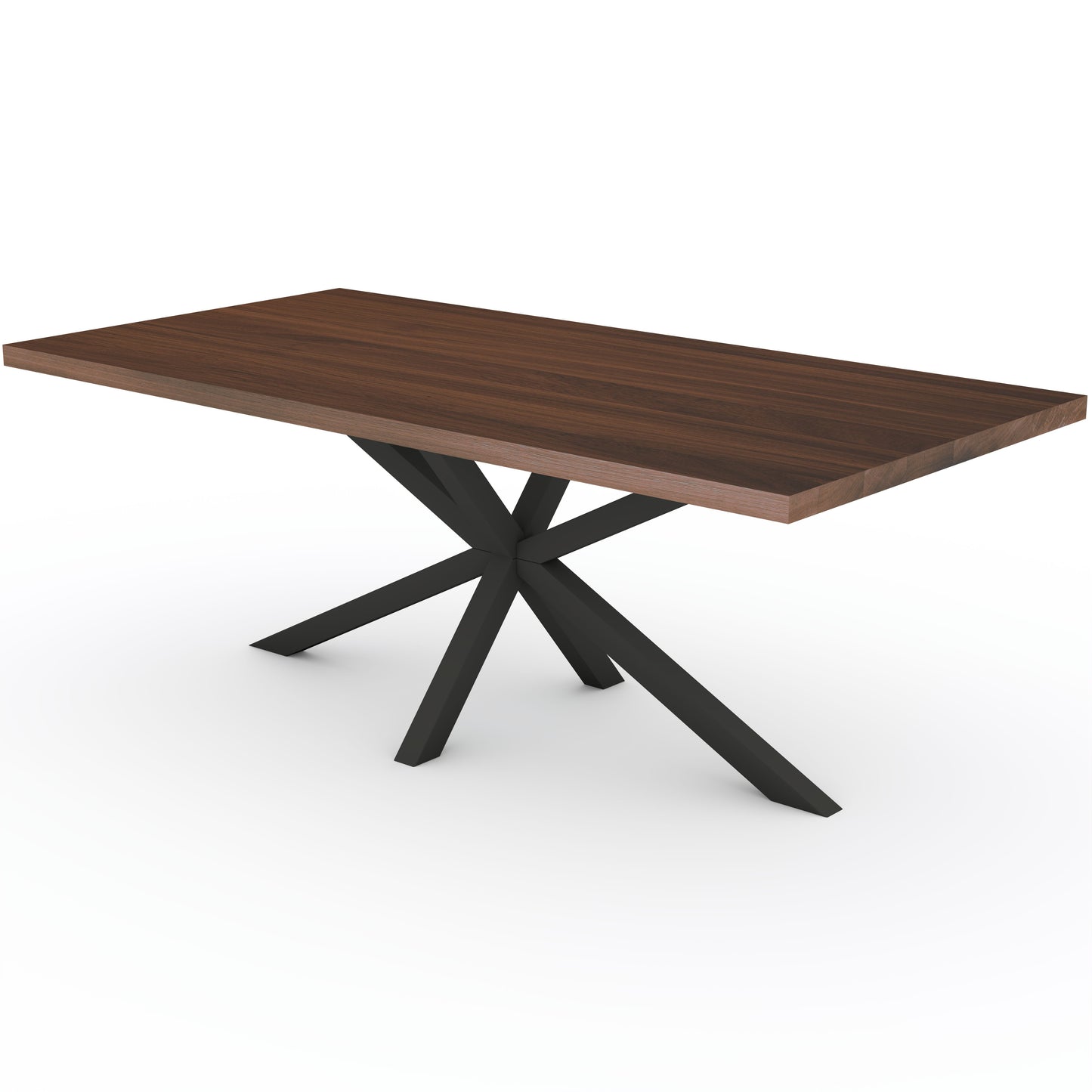 Esstisch aus gewachster Eiche in Braun mit modernem Spidergestell von Wildwuchs-Möbel.