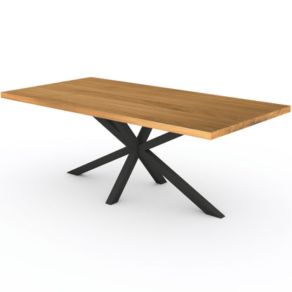 Esstisch aus gewachster Eiche mit Spidergestell von Wildwuchs-Möbel, naturbelassenes Holz, elegantes Design.
