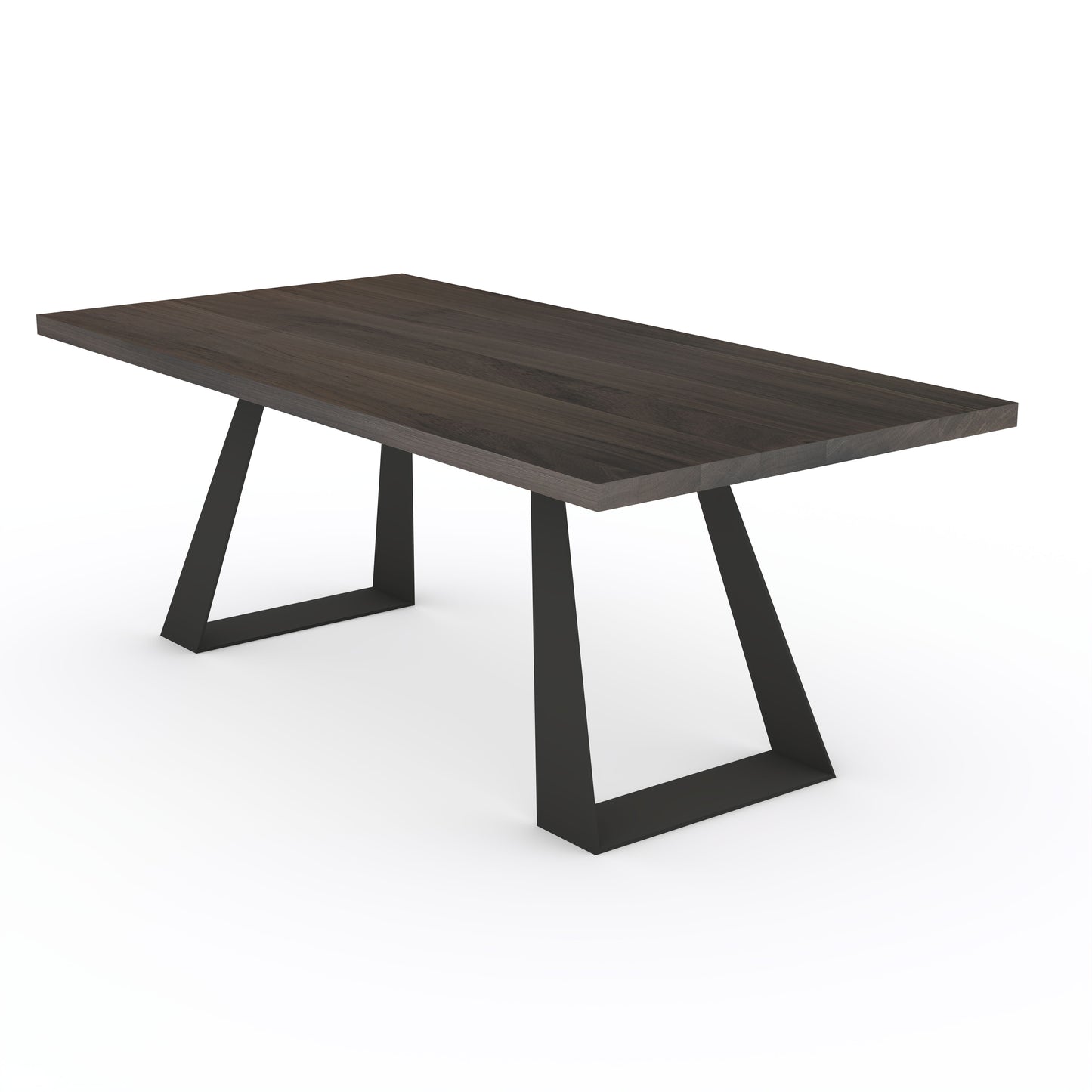Esstisch aus Eiche, schwarz geölt mit stabilem Stahltrapezfuß, Wildwuchs-Möbel, modernes und elegantes Design