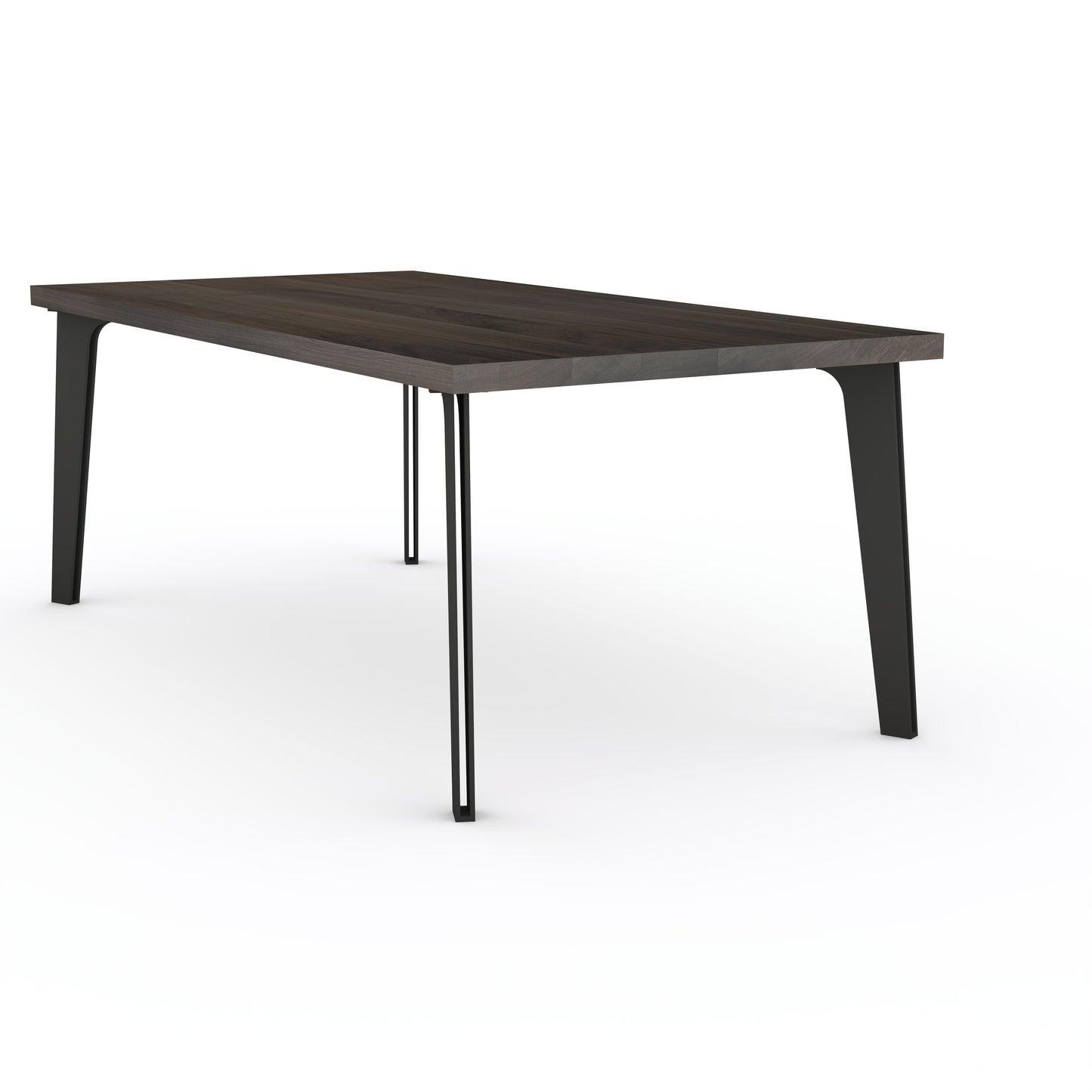 Esstisch aus gewachster Eiche in Schwarz mit massivem Stahlfuß im Design "hohles Bein" von Wildwuchs-Möbel.