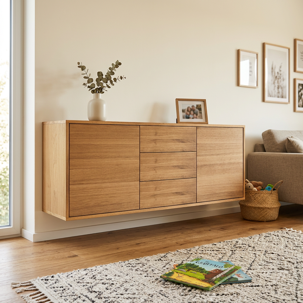 Schmaler Eiche Sideboard "Schmale Fuge" Natur geölt, 180cm, hängende Variante mit Keilleiste von Wildwuchs-Möbel