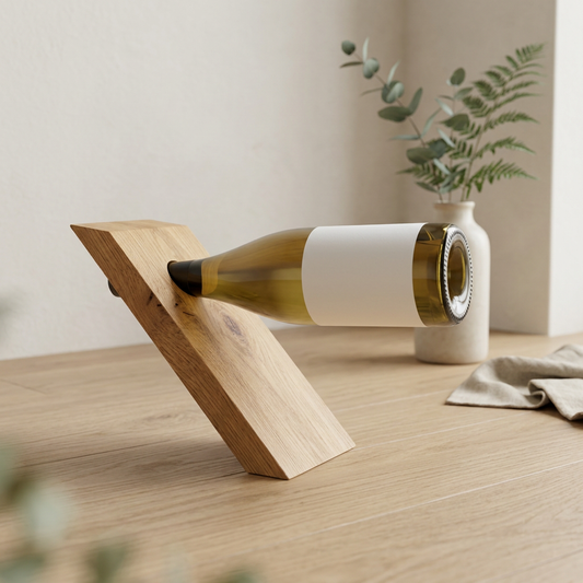 Massiver Eichen Weinhalter von Wildwuchs Möbel, balancierender Weinhalter für Flaschen in quadratischem Design