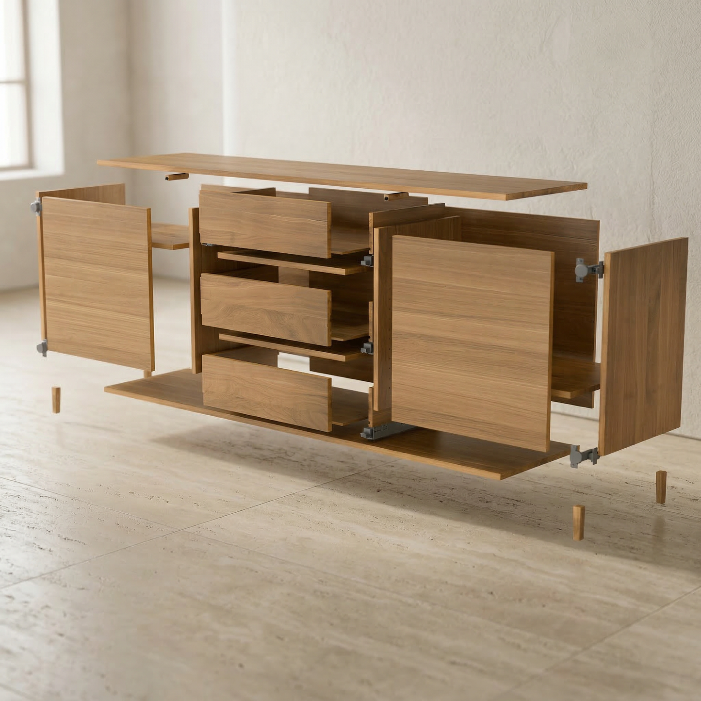 Eichen-Sideboard "Mosaik" von Wildwuchs-Möbel in Schwarz/Weiß geölt, 180cm breites, modernes Design, sichtbare Holzstruktur