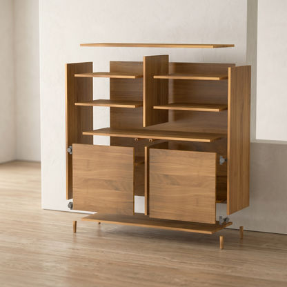 Hochschrank Eiche Premium schmal, naturgeölt, 120cm breit, Wildwuchs-Möbel, modernes Sideboard mit schmalem Design