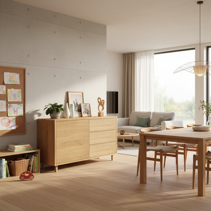 Schmaler Eiche Sideboard "schmale Fuge" von Wildwuchs-Möbel, natur geölt, 120 cm breit, modernes Design, klar und elegant.