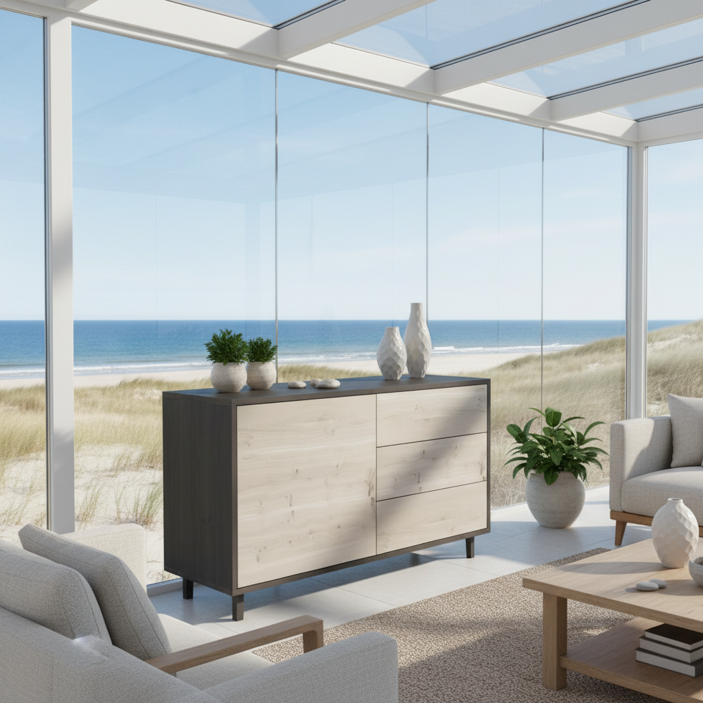 Schwarzes und weiß geöltes Sideboard "schmale Fuge" aus Eiche Rustikal von Wildwuchs-Möbel, 120 cm breit, modernes Design.