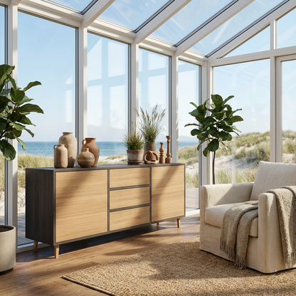 Sideboard Eiche Premium - Natur/Schwarz gewachst 180cm