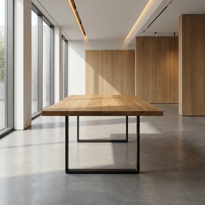 Esstisch aus gewachster Eiche von Wildwuchs-Möbel mit U-förmigem Fuß, modern und naturbelassen.