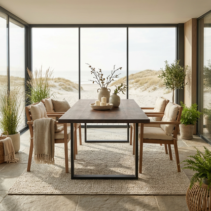 Rustikaler Esstisch aus geölter Eiche mit U-förmigem Fuß von Wildwuchs-Möbel, natürlicher Braunton, langlebiges Holzdesign