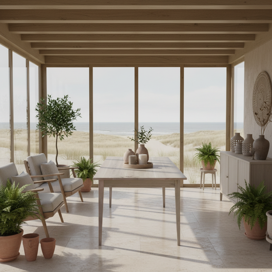 Rustic oak dining table in white wax finish with slim wooden legs by Wildwuchs-Möbel, showcasing a natural wood grain.