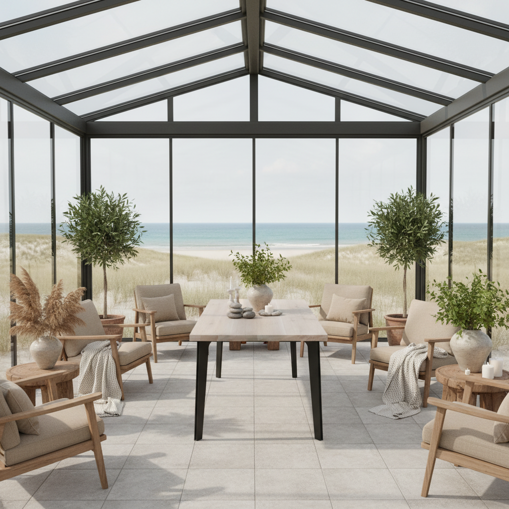 Rustic gray oak dining table by Wildwuchs-Möbel with hollow leg design in solid steel, showcasing natural wood grain.