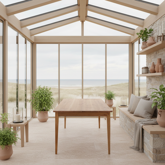 Rustic oak dining table by Wildwuchs-Möbel, featuring a natural wax finish and slender wooden legs.