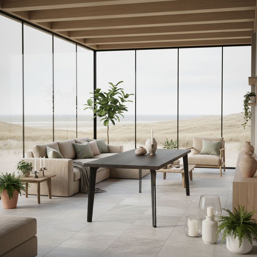 Rustic black oak dining table by Wildwuchs-Möbel with hollow leg design made of solid steel.