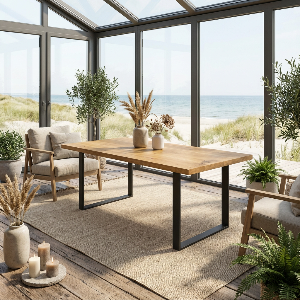 Esstisch Eiche Rustikal Natur gewachst- mit Fuß "U-Form