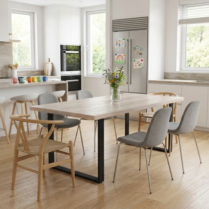 Rustikaler Esstisch aus geölter Eiche mit U-förmigem Fuß von Wildwuchs-Möbel, modern und langlebig.