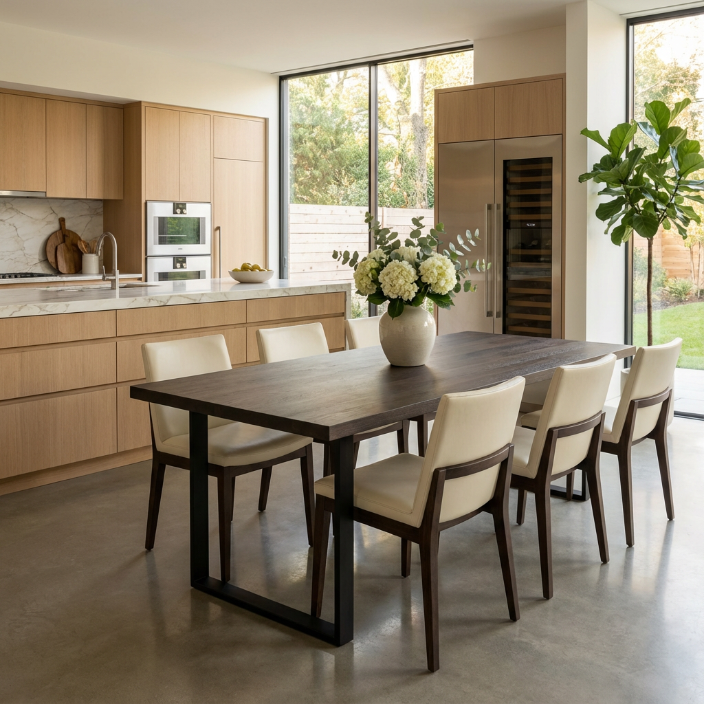 Esstisch aus gewachster Eiche in Schwarz mit U-förmigem Fuß von Wildwuchs-Möbel, modern und stilvoll gestaltet.