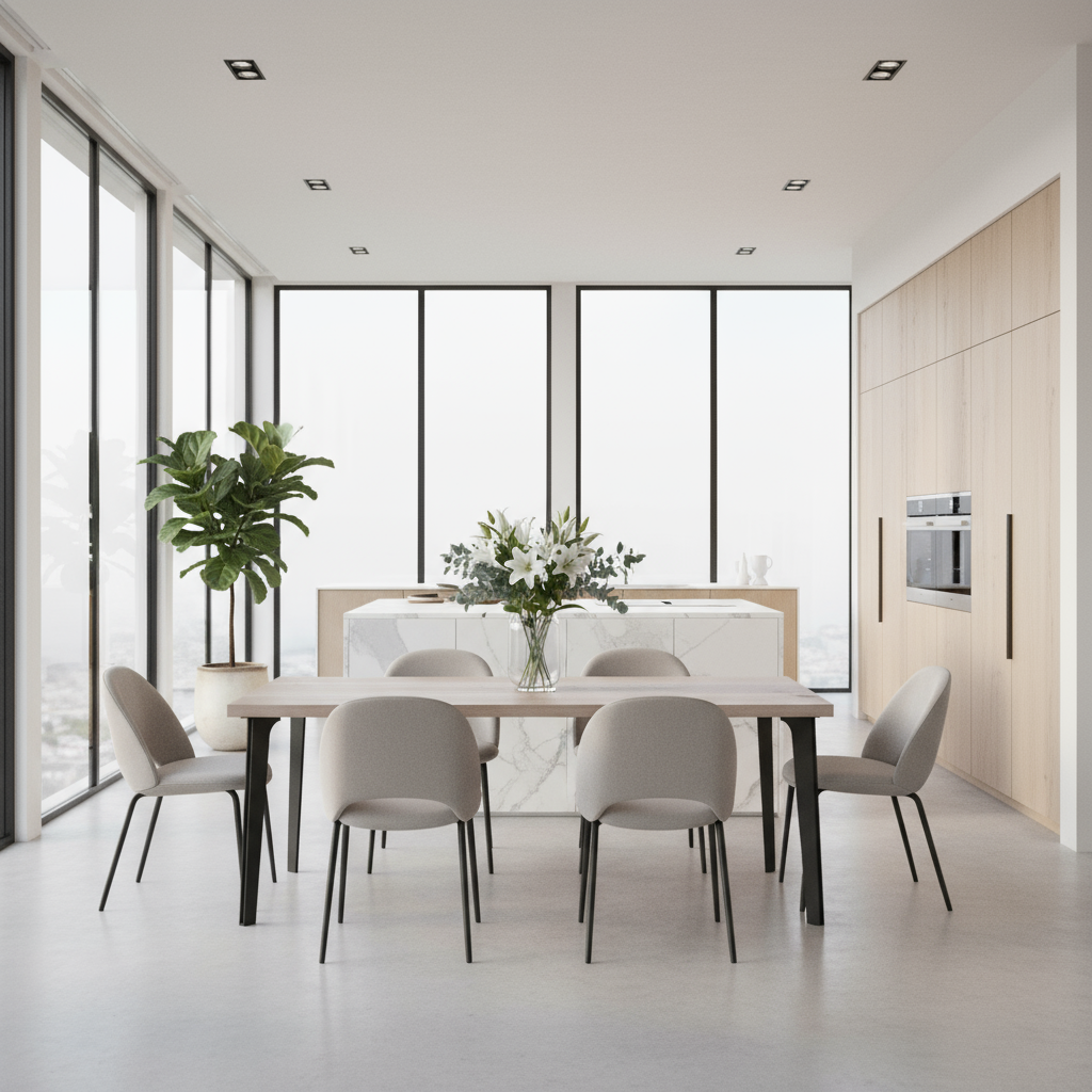 Rustic grey waxed oak dining table by Wildwuchs-Möbel featuring a solid steel "hollow leg" base.