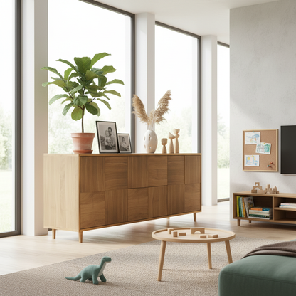 Modernes Sideboard "Mosaik" aus Eiche, natur geölt, von Wildwuchs-Möbel, 180 cm breit, mit stilvollem Design und klaren Linien