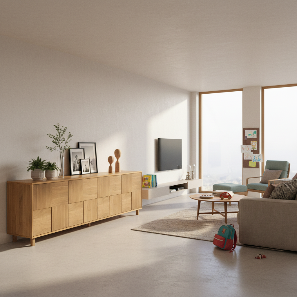 Modernes Eichen-Sideboard "Mosaik" von Wildwuchs-Möbel, natur geölt, 240cm breit, stilvoll und funktional.