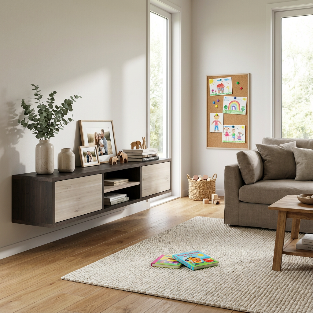 Lowboard Eiche Rustikal - Schwarz/weiß gewachst 150cm mit Wandaufhängung