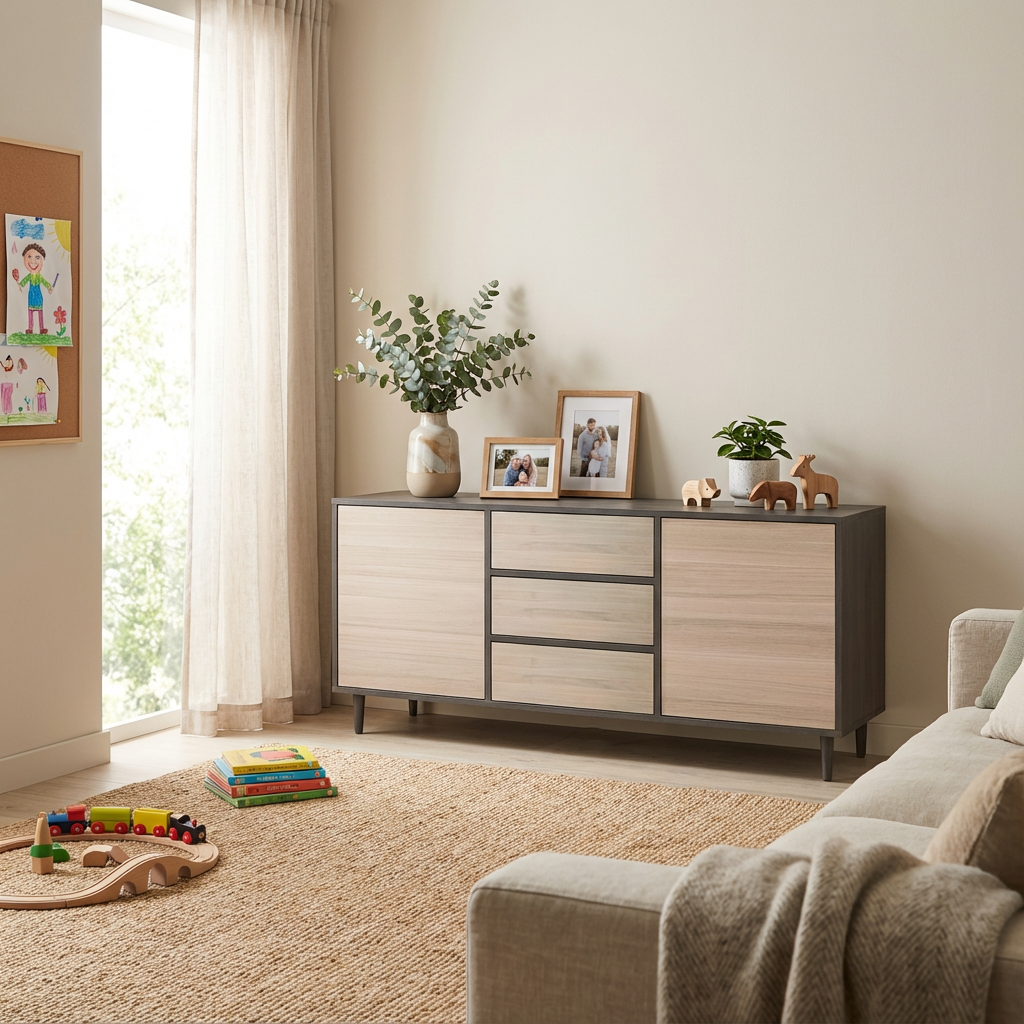 Sideboard Eiche Premium - Schwarz/Weiß gewachst 180cm