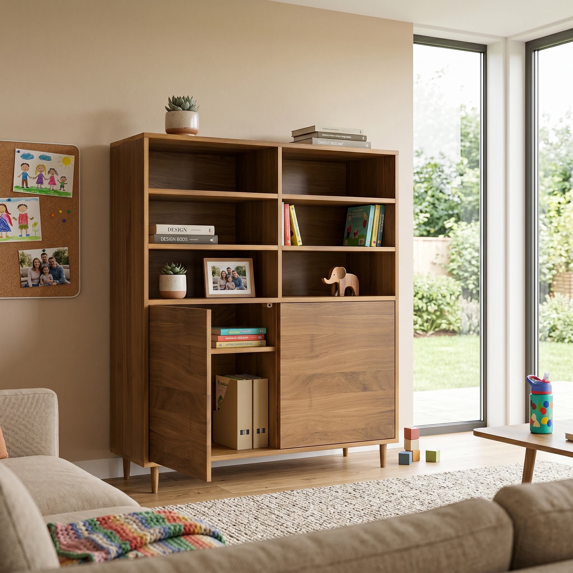 Moderner Highboard aus Eiche, natur geölt, schmal mit Fuge, 120cm breit, Wildwuchs-Möbel, klarer Holzlook, stilvolles Design