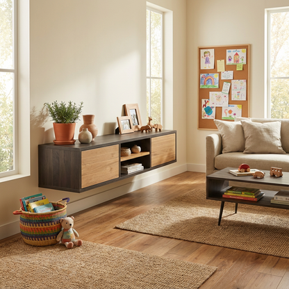 Lowboard Eiche Premium - Natur/Schwarz gewachst 150cm mit Wandaufhängung