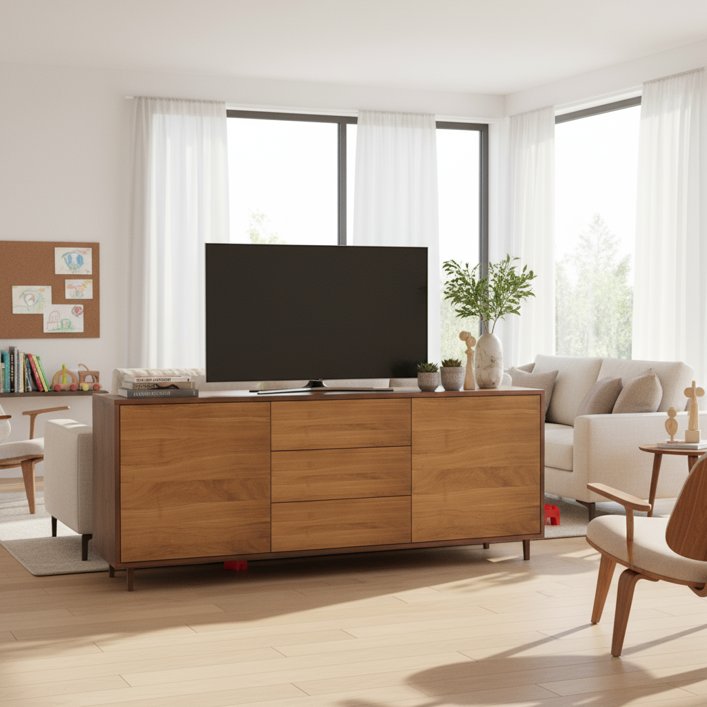 Brown and natural waxed oak sideboard, 180cm, showcasing a modern design by Wildwuchs-Möbel.