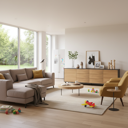 Sideboard "schmale Fuge" by Wildwuchs-Möbel, 240cm, oak with natural and black oil finish, showcasing sleek modern design.