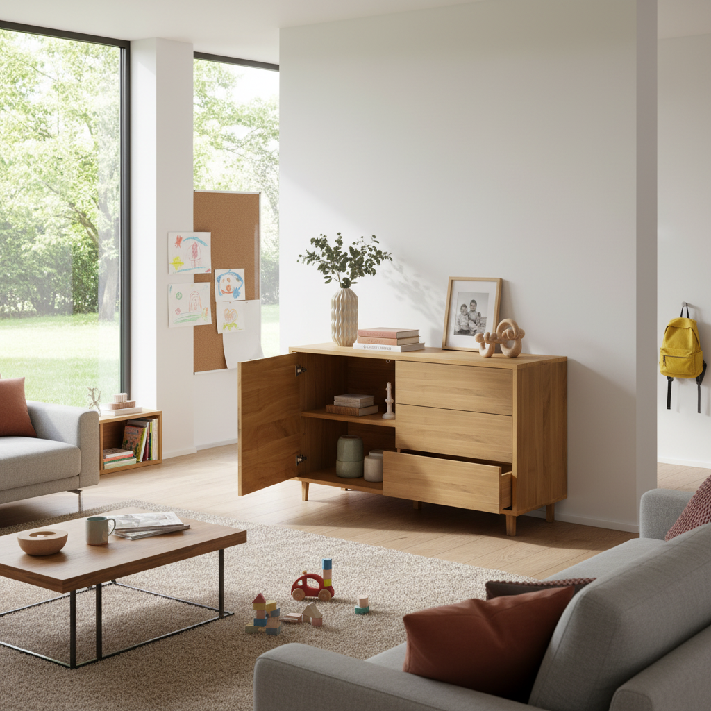 Modernes Eichen-Sideboard "schmale Fuge" von Wildwuchs-Möbel, natur geölt, 120cm breit, elegantes Möbelstück für das Wohnzimmer