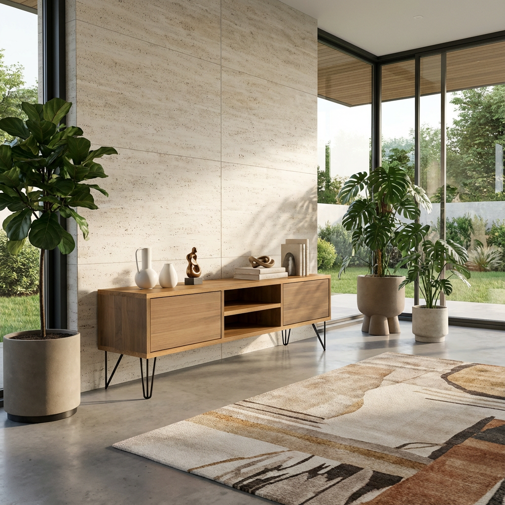 Lowboard Eiche Premium - Natur gewachst 150cm mit Stangenfuß