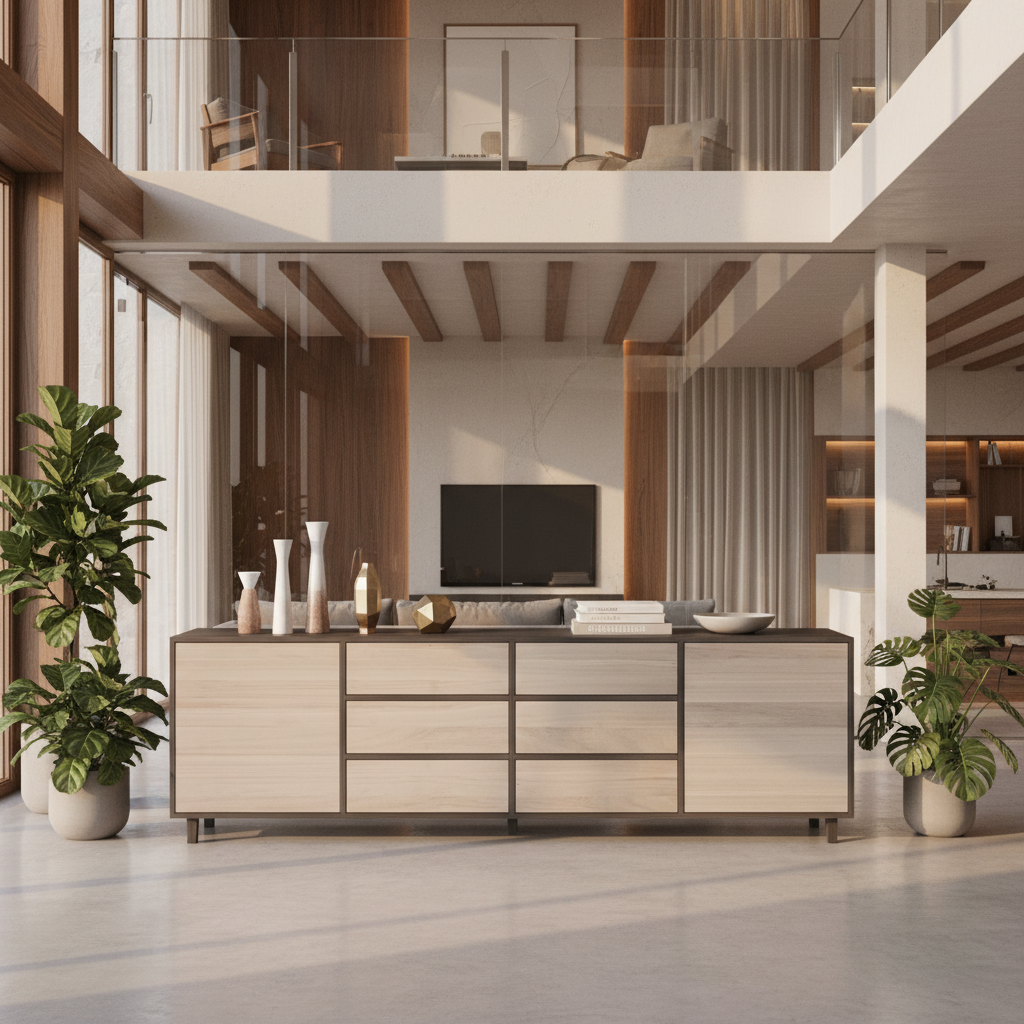 Modernes Eiche Sideboard Wildwuchs-Möbel, schwarz/weiß geölt, 240cm, mit klaren Linien und eleganter Oberfläche.