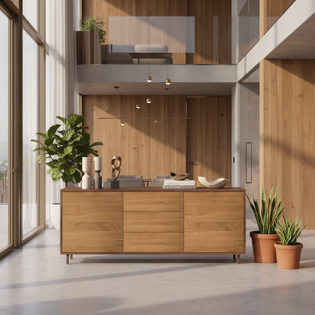 Brown and natural finished 180cm premium oak sideboard by Wildwuchs-Möbel with modern design and clean lines.