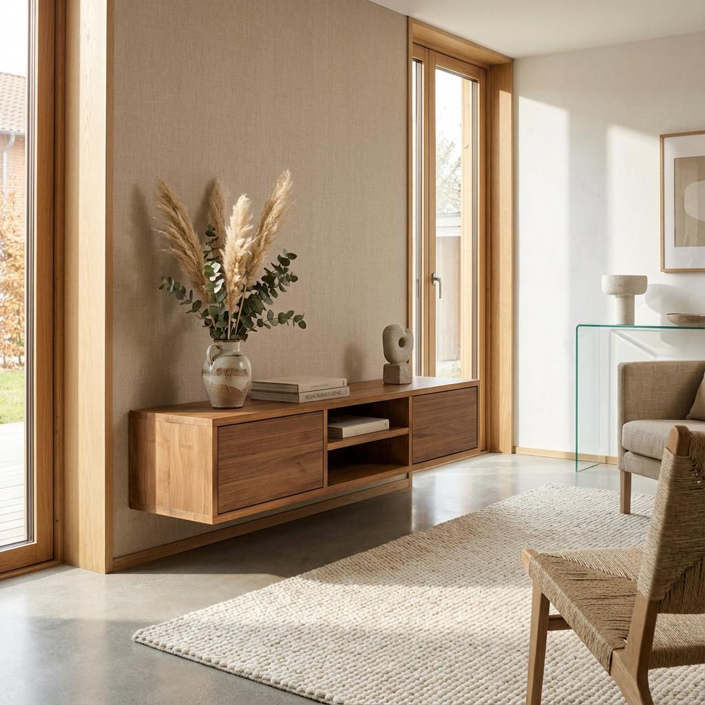 Lowboard Eiche Premium - Natur gewachst 150cm mit Wandaufhängung