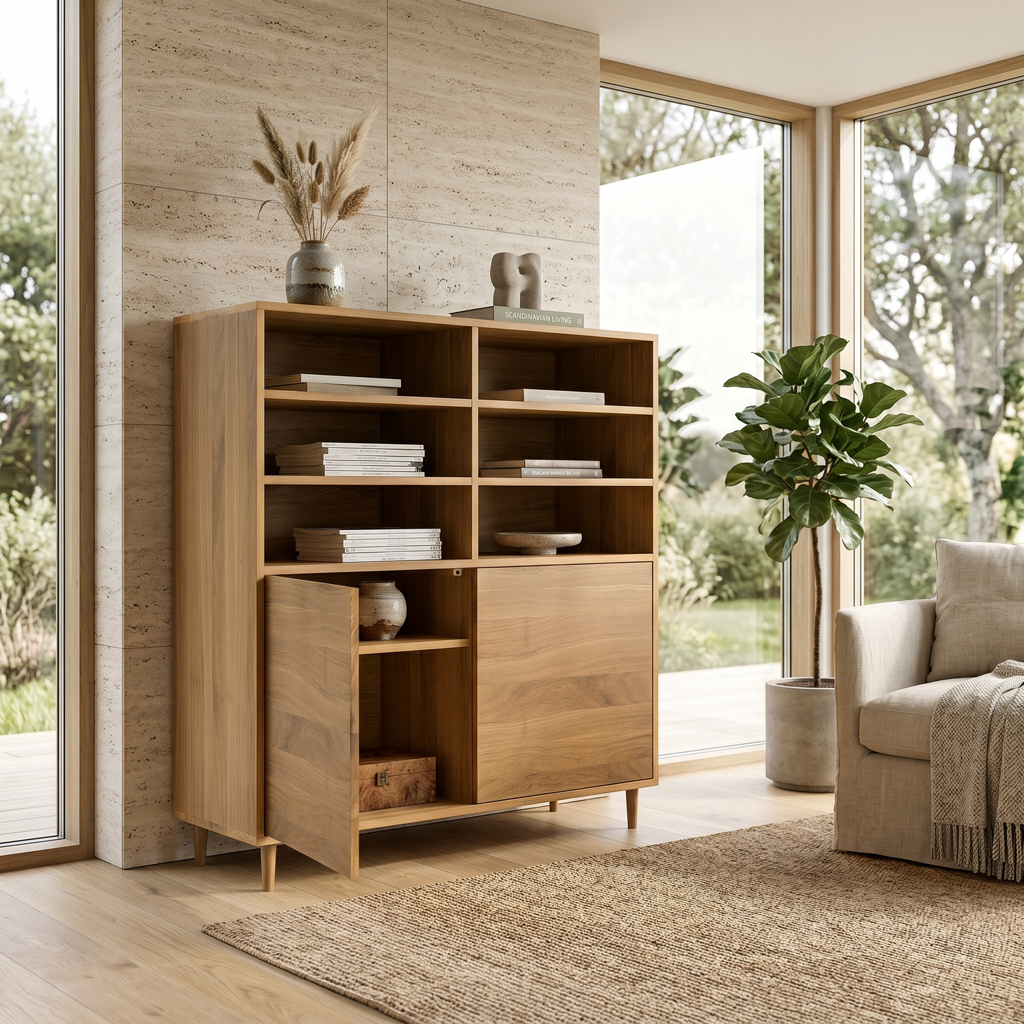 Hochschrank Eiche Premium Schmale Fuge von Wildwuchs-Möbel, naturölbehandelt, modernes Design, hochwertig verarbeitet, 120cm breit