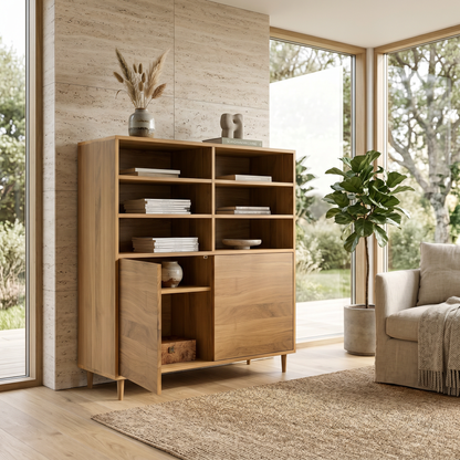 Hochschrank Eiche Premium Schmale Fuge von Wildwuchs-Möbel, naturölbehandelt, modernes Design, hochwertig verarbeitet, 120cm breit