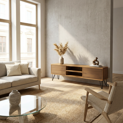 Lowboard Eiche Premium - Natur gewachst 150cm mit Stangenfuß